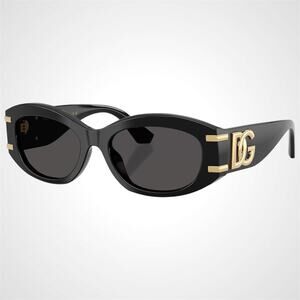 New Dolce & Gabbana Sunglasses Black Oval Acetate Gold Metal DG Gray Lens
